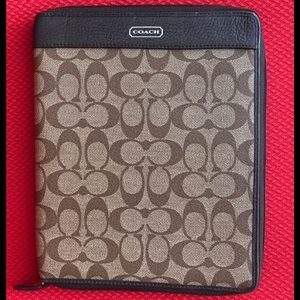 Coach Brown Leather Canvas Laptop Case Cover